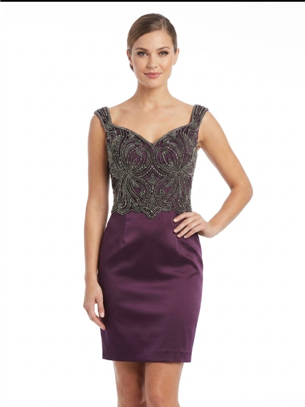 Colette Mon Cheri Purple Beaded Cocktail Dress 8 Corset Back Party Homecoming